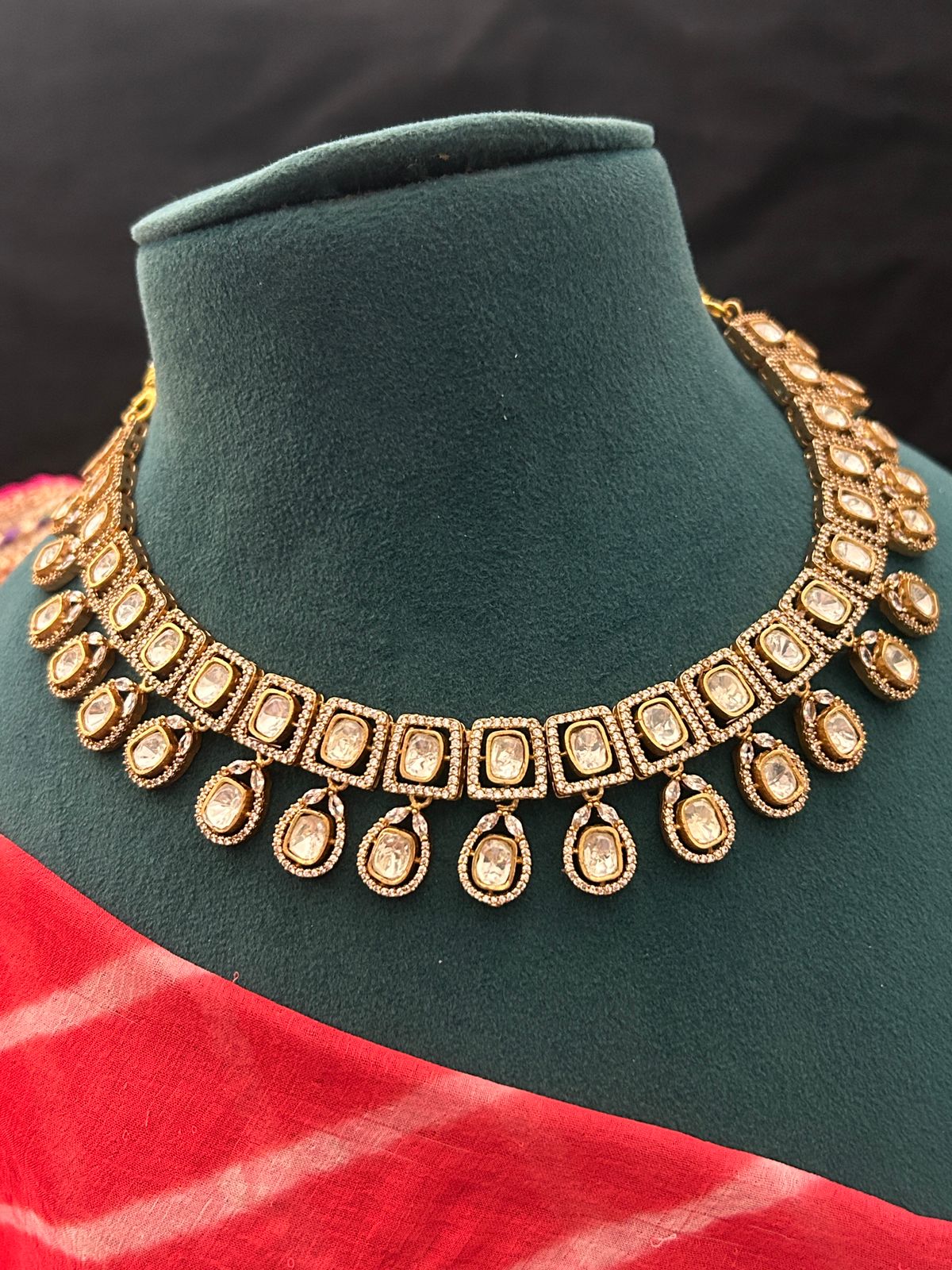 Classic Kundan Square & Drop Necklace Set with Earrings
